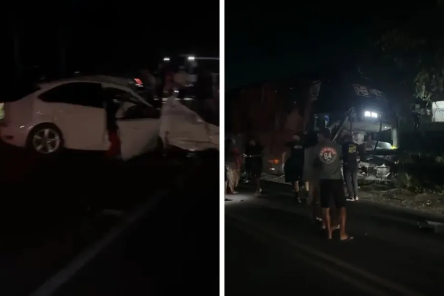 Colisão entre ônibus da banda de Neto Brito e carro deixa mortos e feridos na BA-046