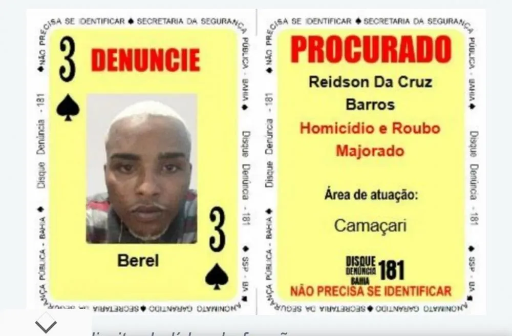 Polícia Civil da Bahia captura “Berel”, o Três de Espadas do Baralho do Crime