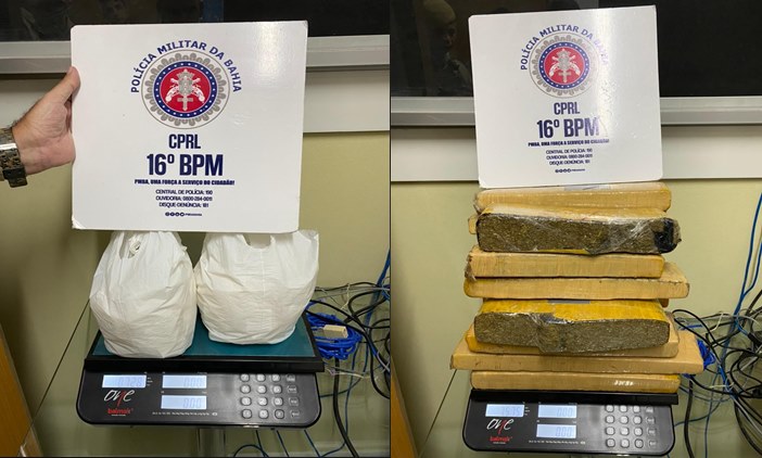  PM intercepta veículo de locadora com 14kg de maconha e 968 trouxas de cocaína