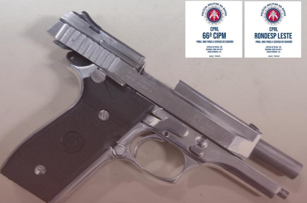 Arma de fogo é apreendida dentro de motel após disparos em Feira de Santana.