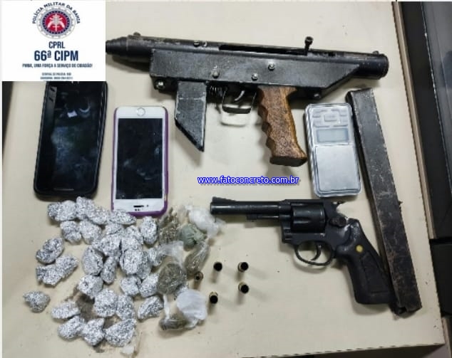 PM apreende submetralhadora e revolver no bairro Novo Horizonte, Dois suspeitos morreram.