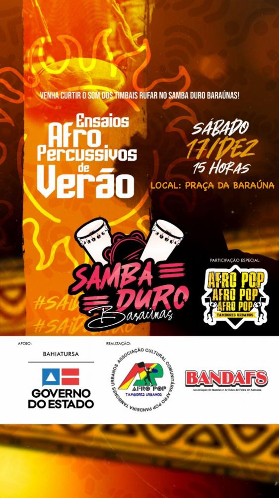 I Ensaio Afro Percussivo de Verão acontece neste sábado no bairro Baraunas 