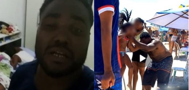 Homem flagrado em vídeo espancando suas filhas na Praia de Itapuã se apresentou a delegacia em Feira de Santana