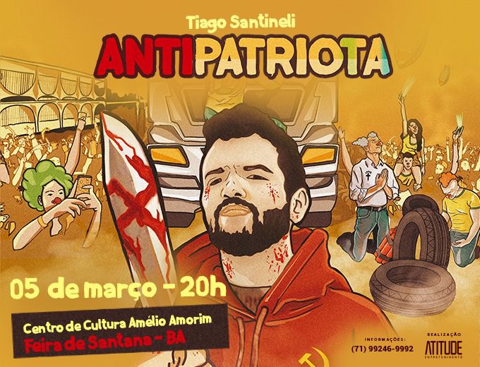 Humorista Tiago Santineli traz show “Antipatriota” para Feira de Santana