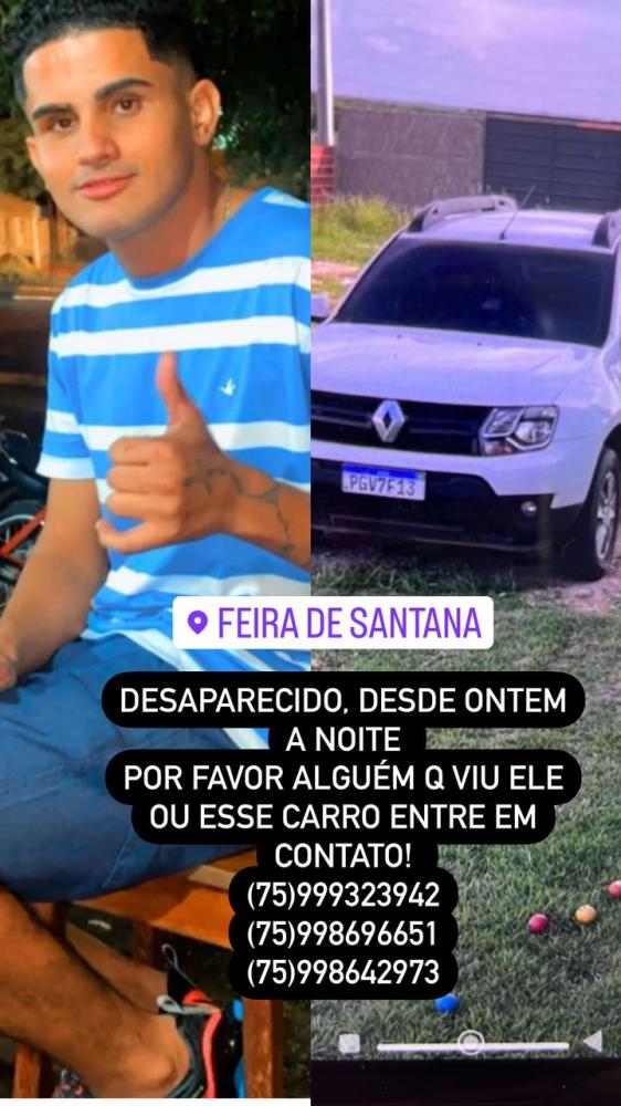 Jovem desaparece após sair para comercializar veículo em Feira de Santana