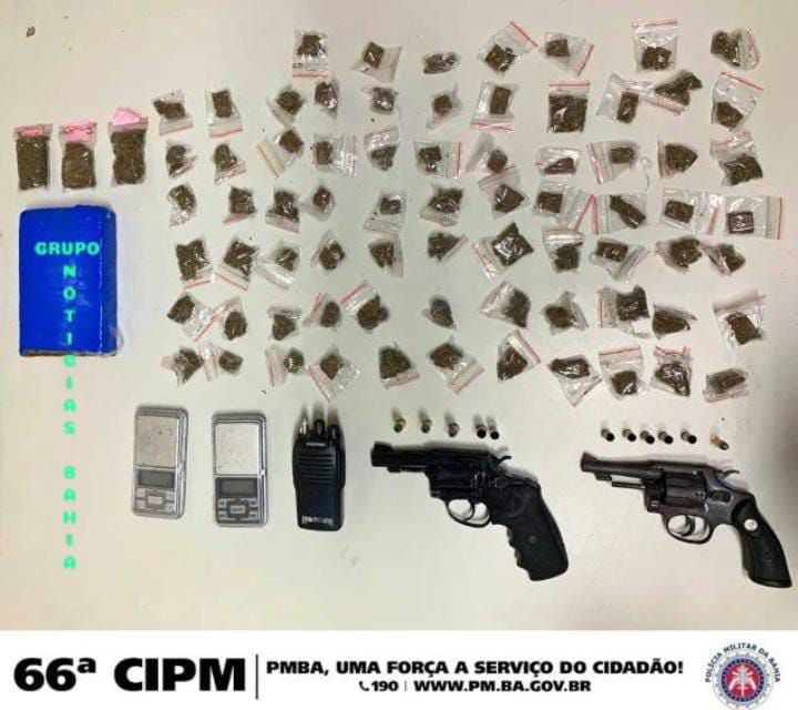 Polícia Militar apreende armas e drogas durante patrulhamento no bairro Queimadinha, em Feira de Santana