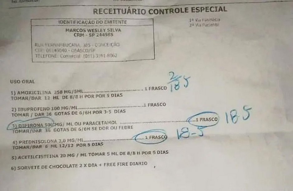 Médico que receitou sorvete e Free Fire para criança é recontratado