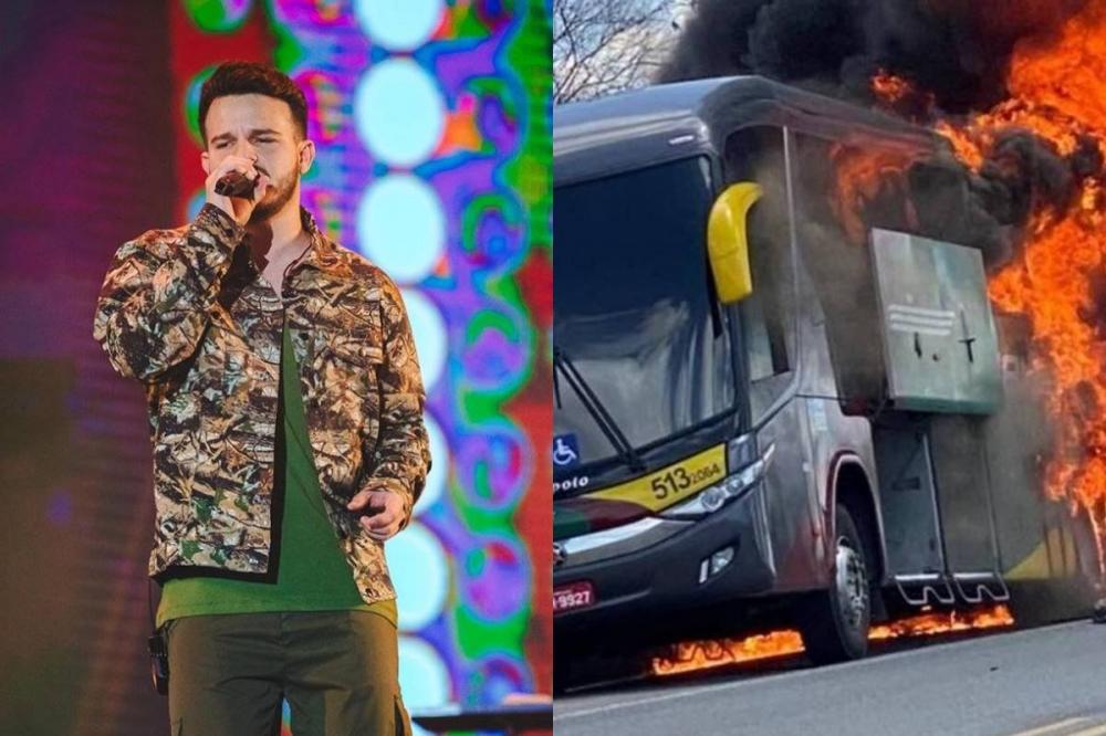Ônibus com banda de Matheus Fernandes pega fogo no Ceará