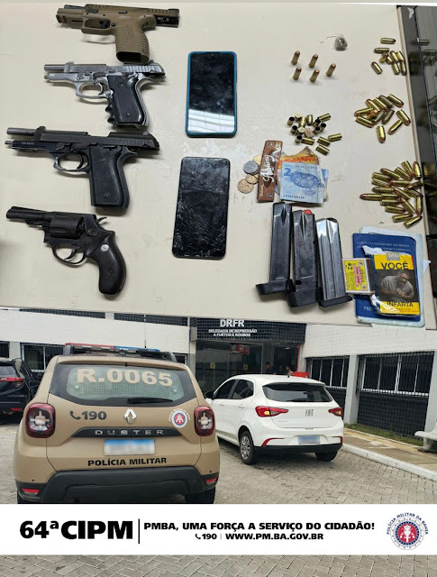 Quatro armas de fogo foram apreendidas durante abordagem em Feira de Santana