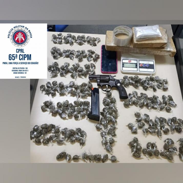 Trio é alcançado pela 65ª CIPM com revólver e drogas